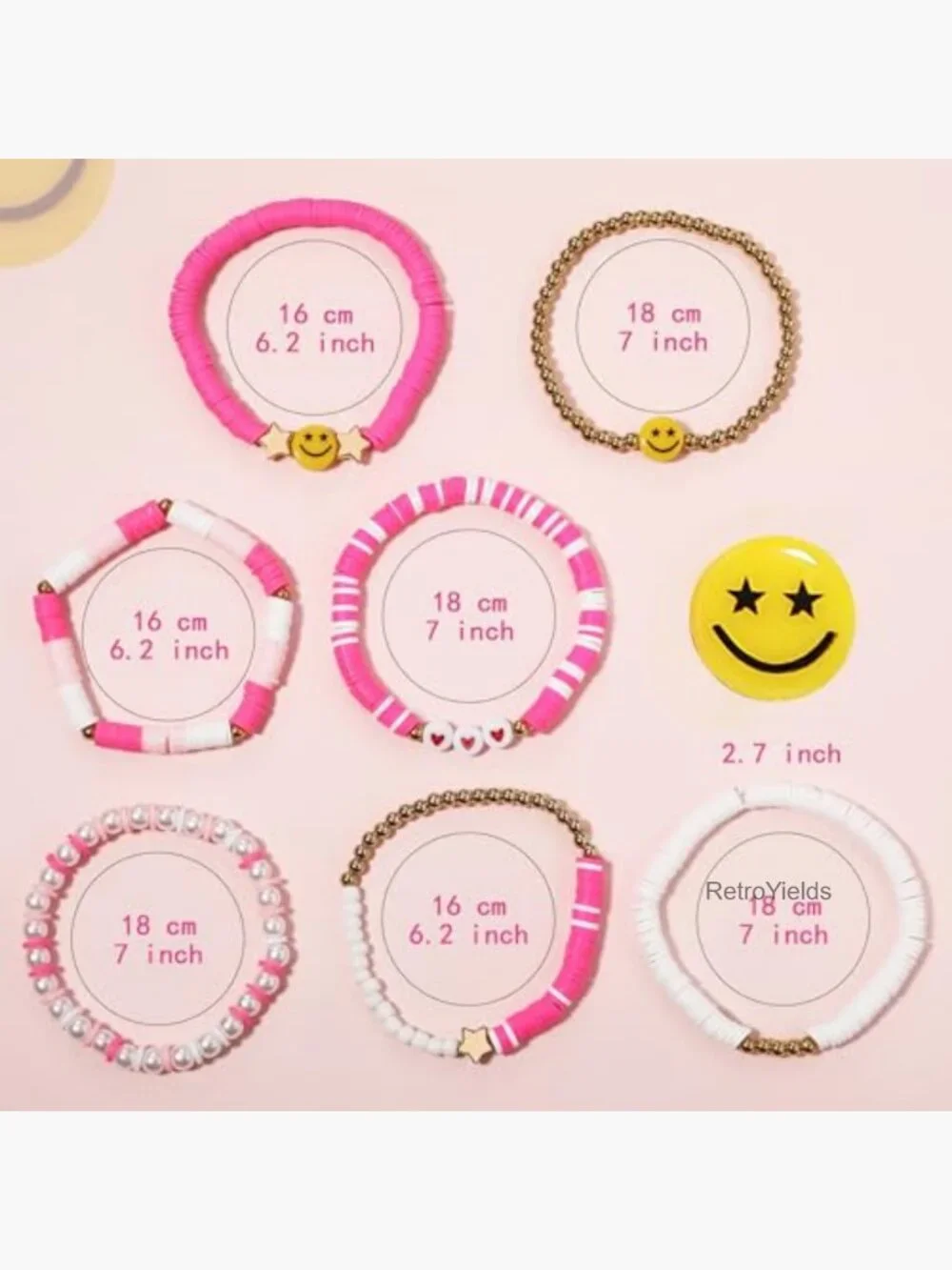 Preppy Bracelets Set - 7 Stackable Stretch Charm Bracelets Beaded Clay Star